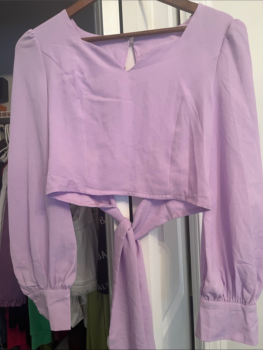 Lilac Long-Sleeve Tie-Front Women's Top